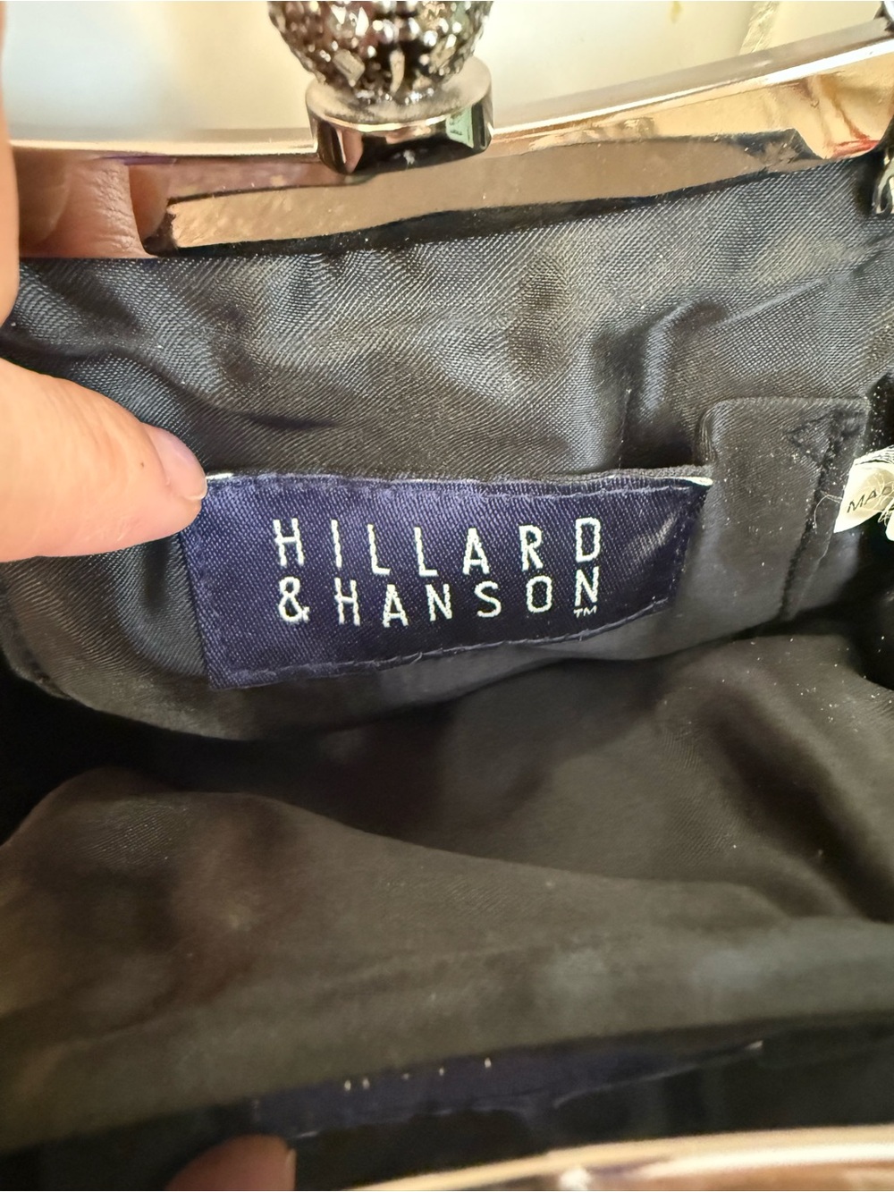 Elegant Hillard and Hansen black Evening bag with Silver Frame 5x7 - Picture 8 of 8